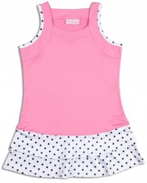 Girls pink tennis dress with polka dot trim